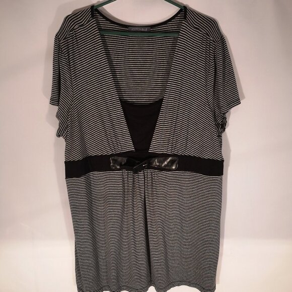 Addition Elle Ladies Cap Sleeve Black & Grey Stripe Loose Fit Tunic - Picture 1 of 9